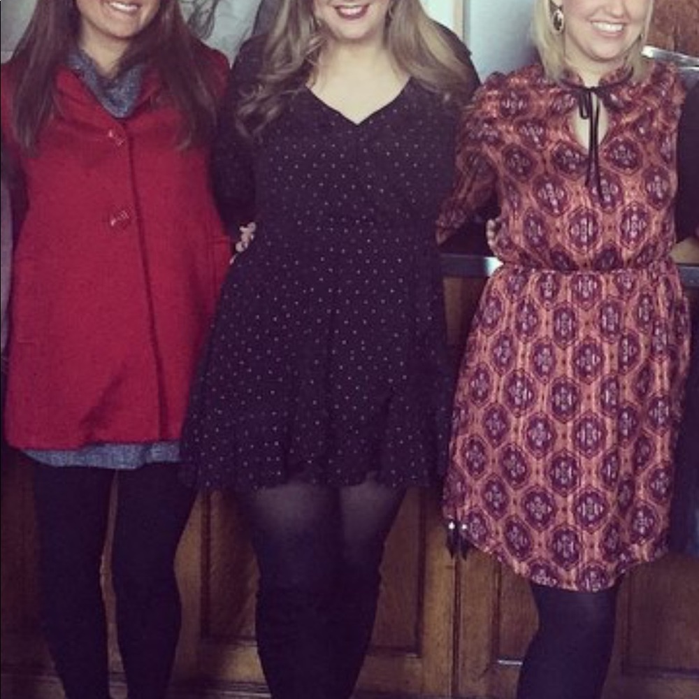 Express Black ruffle dress with red polka dots